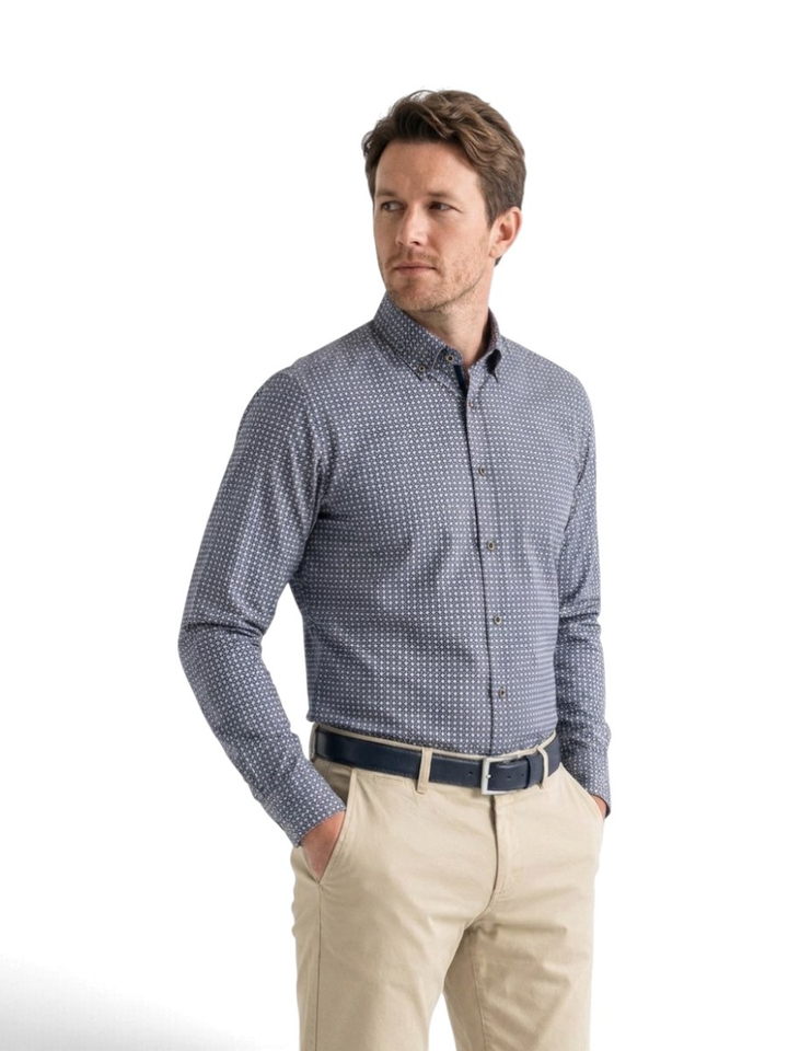 Blauw katoenen hemd (regular fit) met details en lange mouwen Bugatti