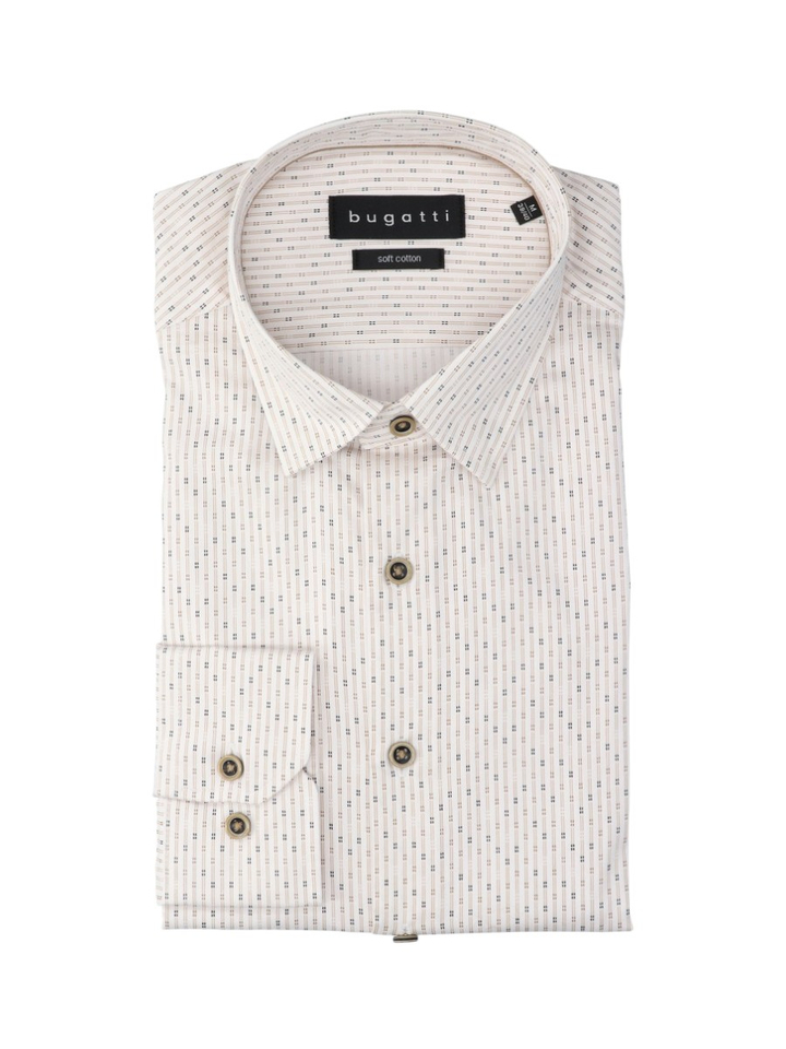 Beige katoenen hemd (slim fit) met details en lange mouwen Bugatti 