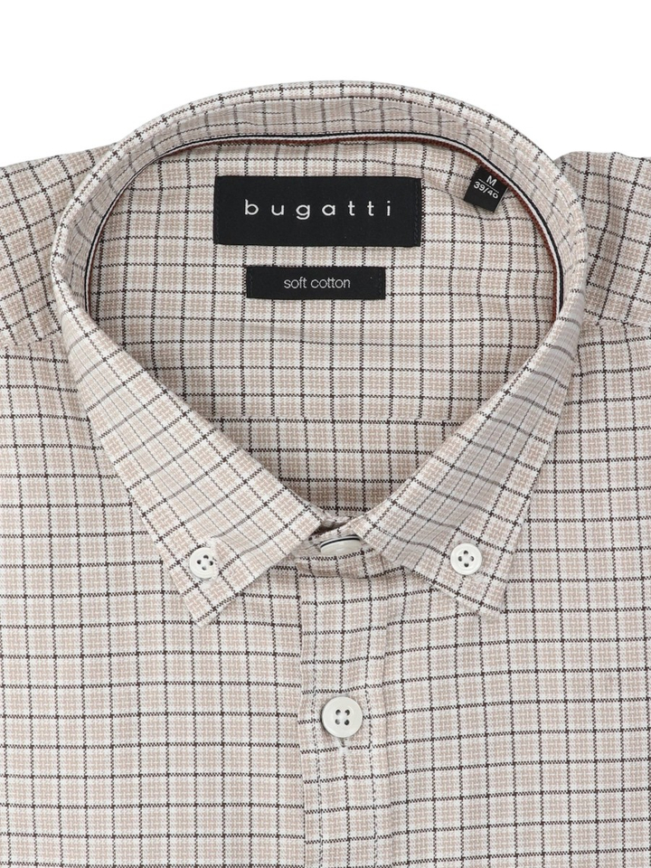 Beige katoenen hemd (regular fit) met ruiten en lange mouwen Bugatti 