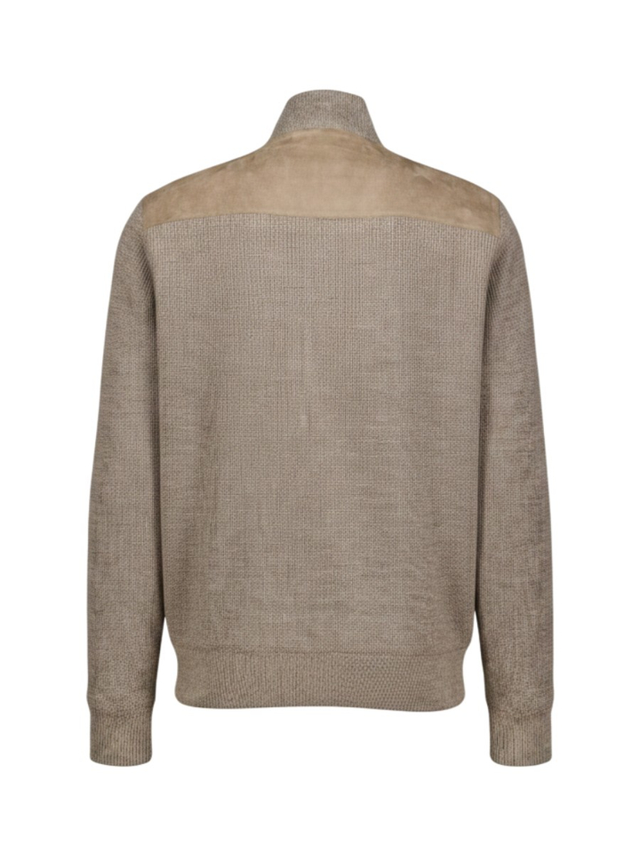 Beige Hybride jack met suèdelook voorpand en gebreide mouwen Bugatti