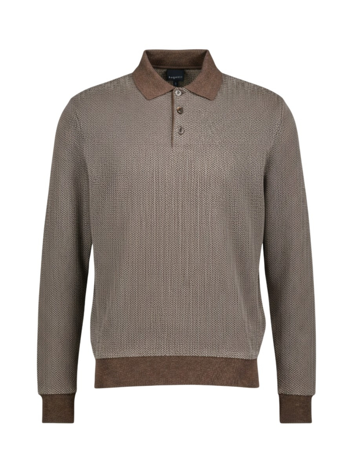 Donkerbruine longsleeve polo Bugatti 