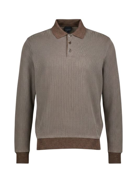 Donkerbruine longsleeve polo Bugatti