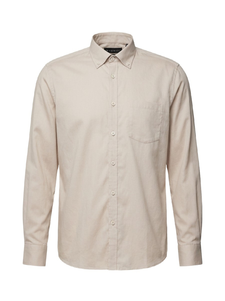 Beige zacht katoenen hemd ( regular fit) met lange mouwen Bugatti
