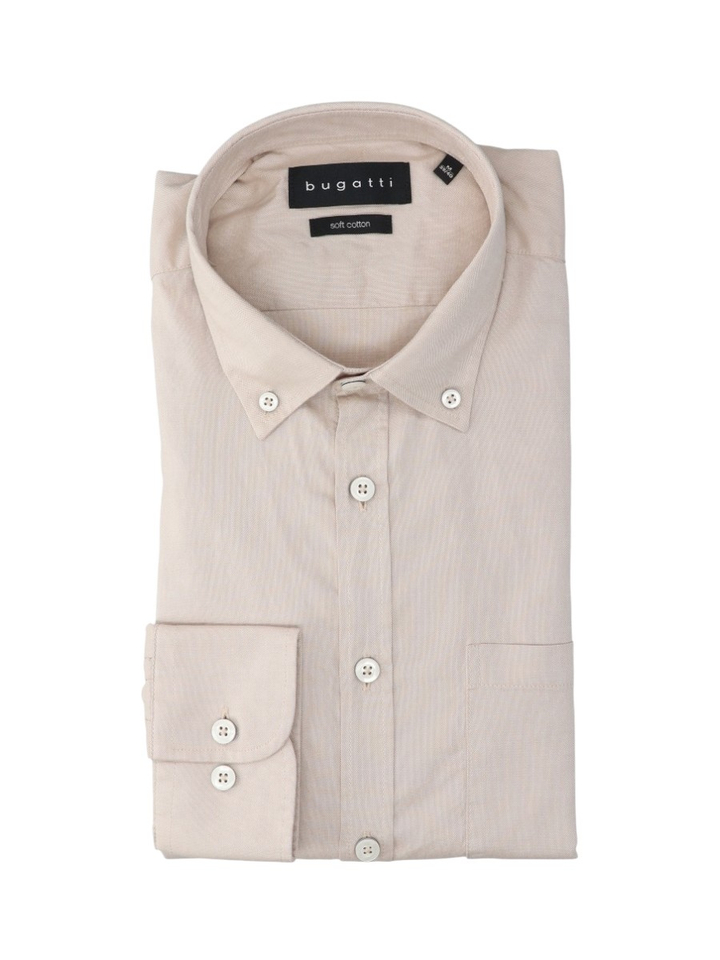 Beige zacht katoenen hemd ( regular fit) met lange mouwen Bugatti