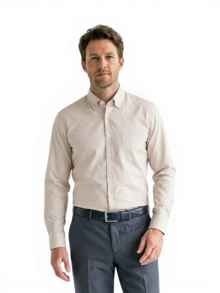 Beige zacht katoenen hemd ( regular fit) met lange mouwen Bugatti