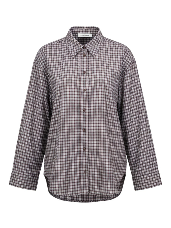 Bruin-blauwe geruite blouse Co'Couture