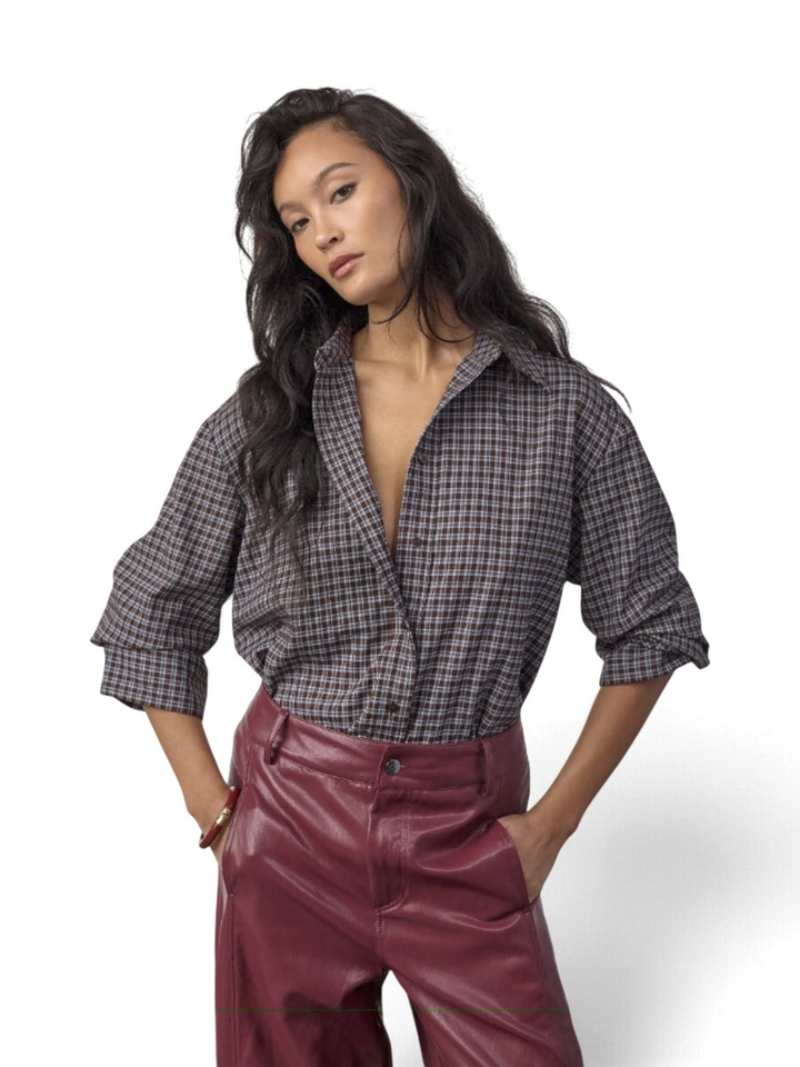 Bruin-blauwe geruite blouse Co'Couture