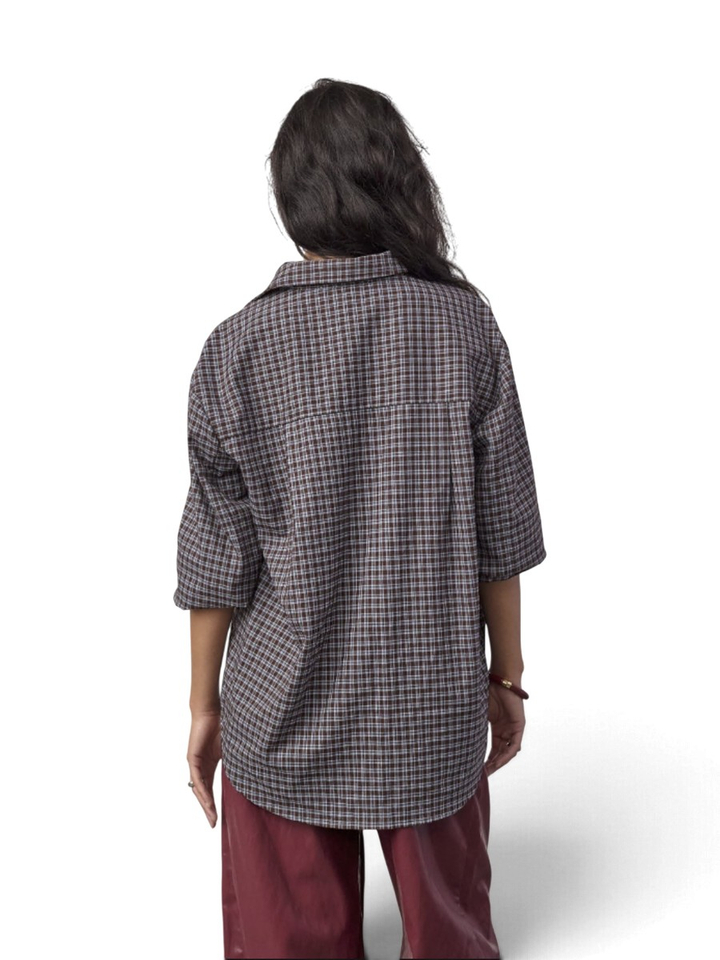 Bruin-blauwe geruite blouse Co'Couture