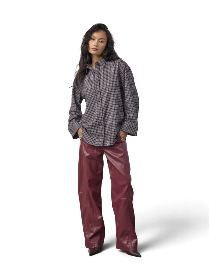 Bruin-blauwe geruite blouse Co'Couture