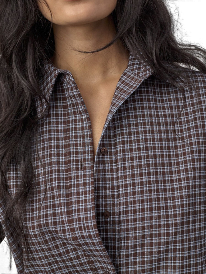 Bruin-blauwe geruite blouse Co'Couture