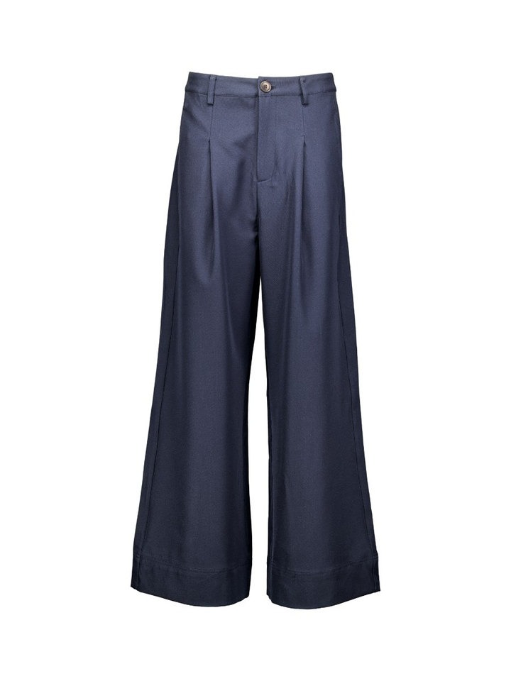 Navy blauwe wijde broek met bandplooien Co'Couture