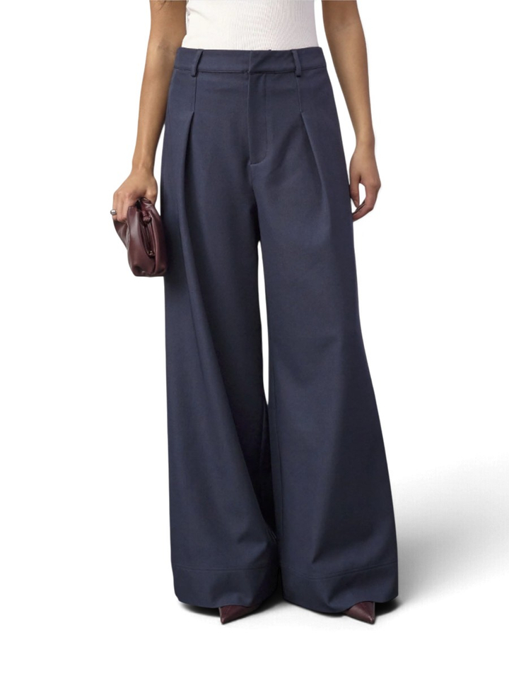Navy blauwe wijde broek met bandplooien Co'Couture