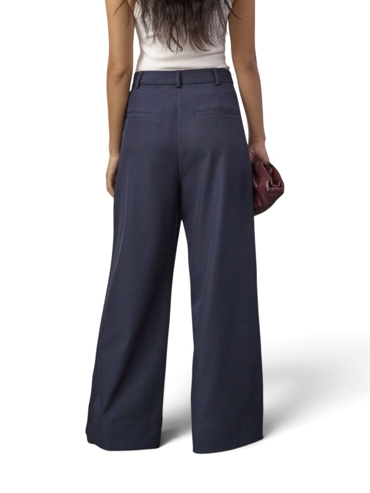 Navy blauwe wijde broek met bandplooien Co'Couture