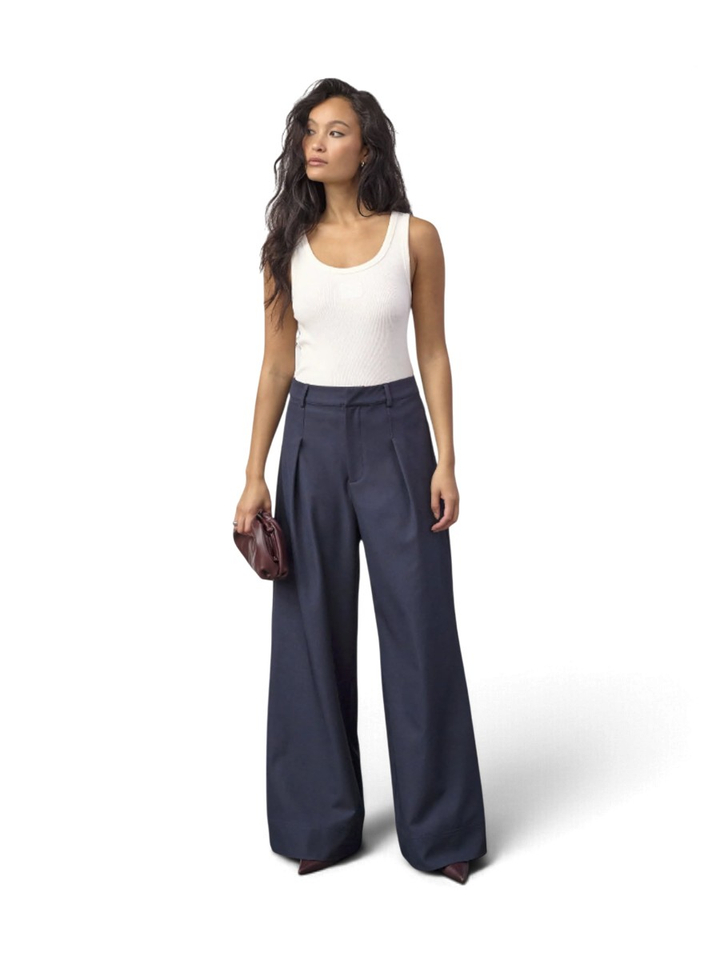 Navy blauwe wijde broek met bandplooien Co'Couture