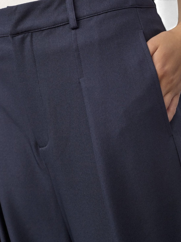 Navy blauwe wijde broek met bandplooien Co'Couture