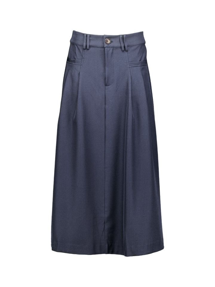 Navyblauwe geplooide midi-rok met asymmetrische zoom Co'Couture