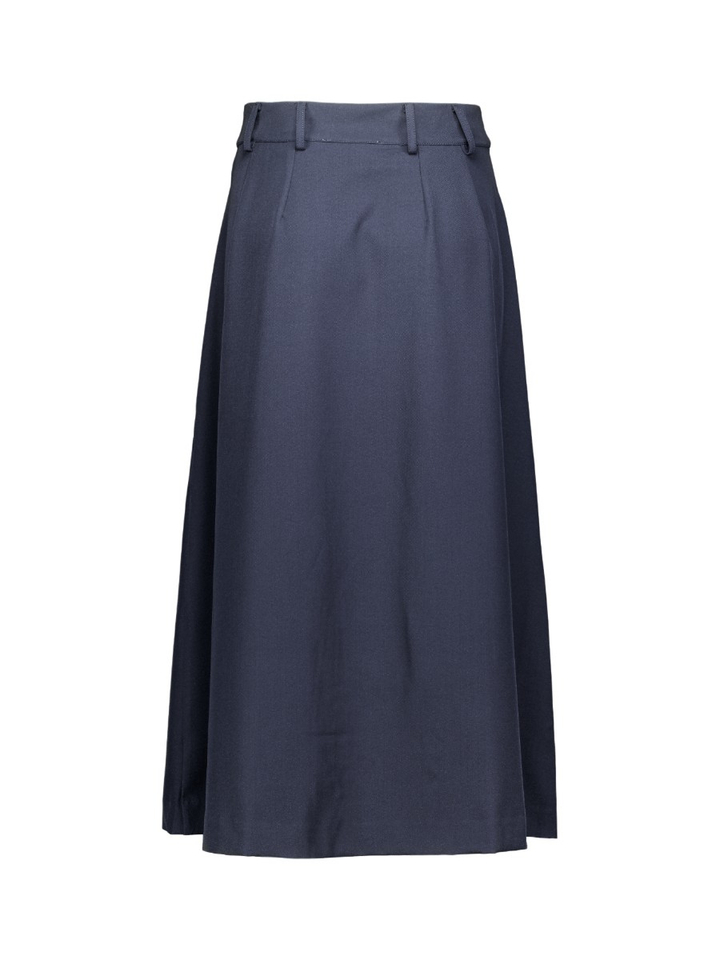 Navyblauwe geplooide midi-rok met asymmetrische zoom Co'Couture