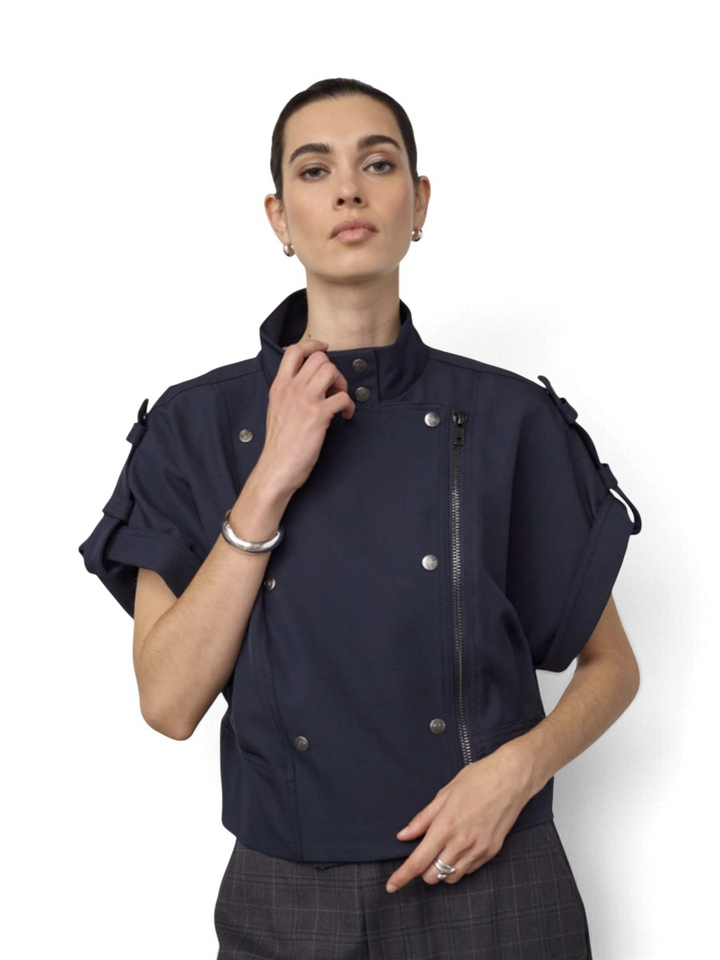 Navy blauwe bikervest met korte mouwen Co'Couture