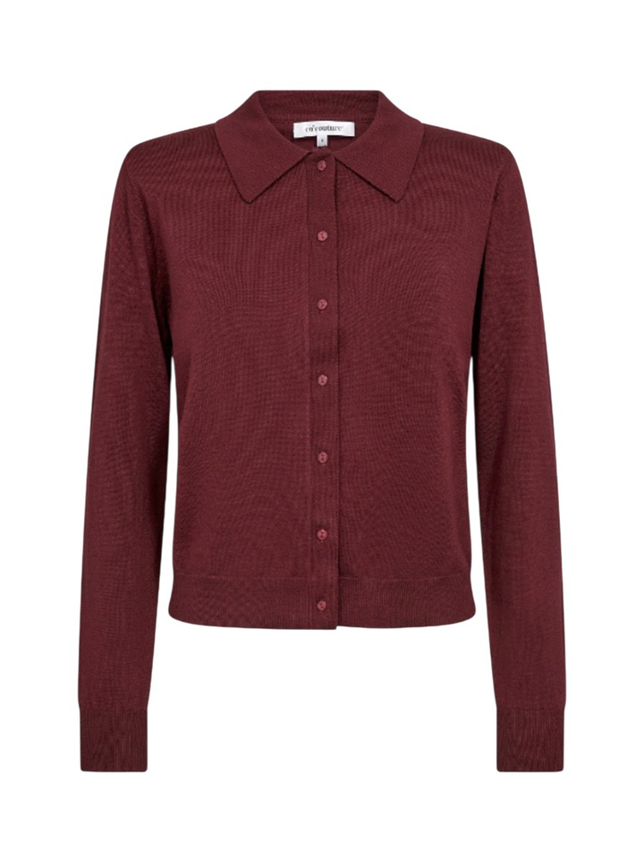 Berry red cardigan met epauletten en polokraag Co'Couture