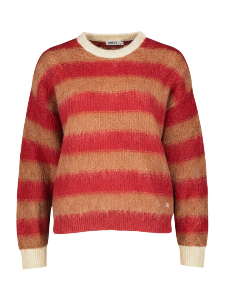Merlot red gebreide pull met bruine strepen Willow Indee