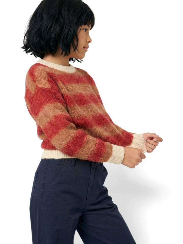 Merlot red gebreide pull met bruine strepen Willow Indee