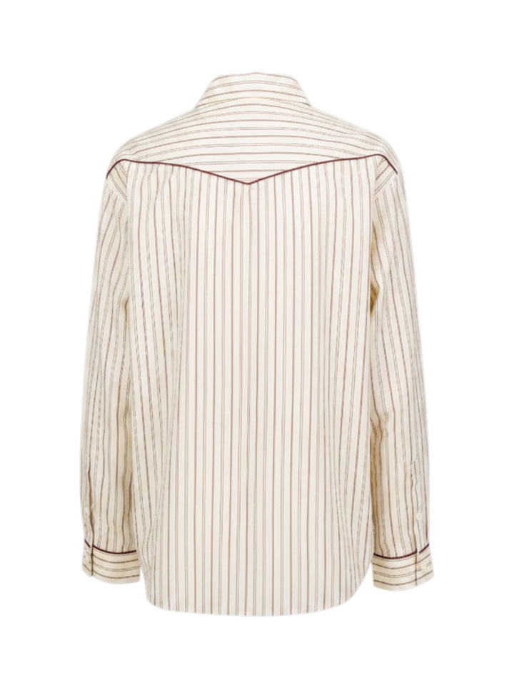 Merlot Red en beige gestreepte blouse Wardrobe Indee