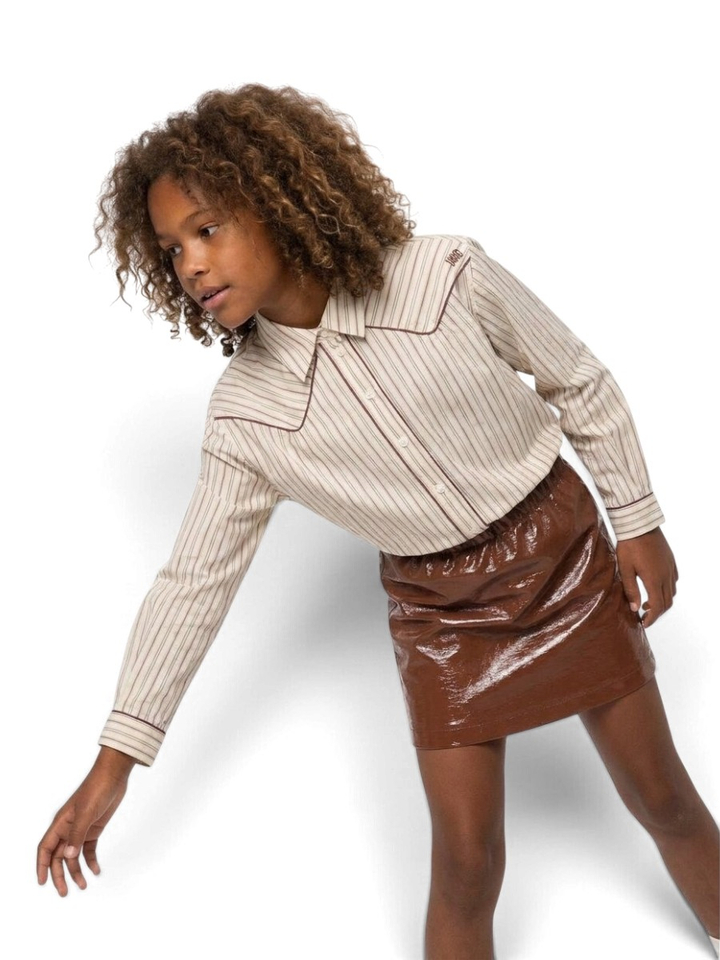 Merlot Red en beige gestreepte blouse Wardrobe Indee