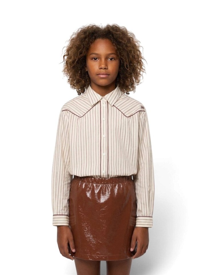 Merlot Red en beige gestreepte blouse Wardrobe Indee