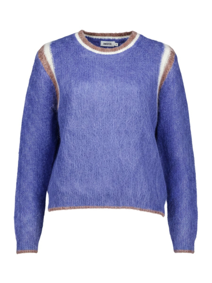 Royal blue gebreide trui met bruin/ecru detail Washington Indee