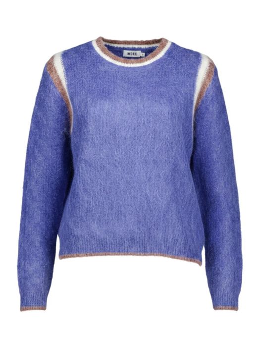 Royal blue gebreide trui met bruin/ecru detail Washington Indee