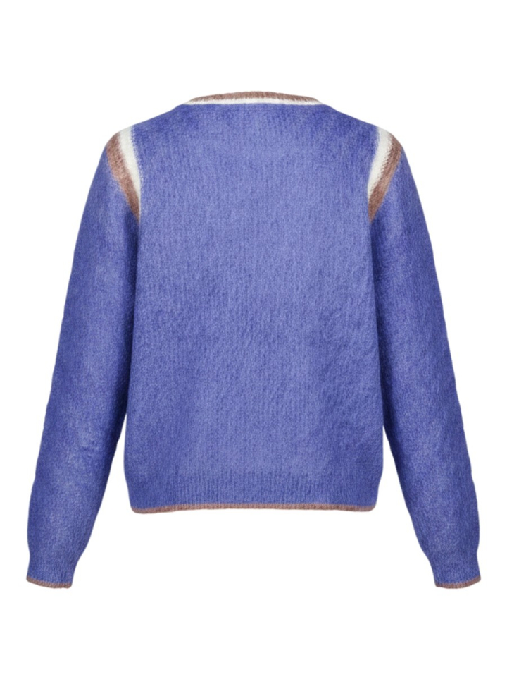 Royal blue gebreide trui met bruin/ecru detail Washington Indee