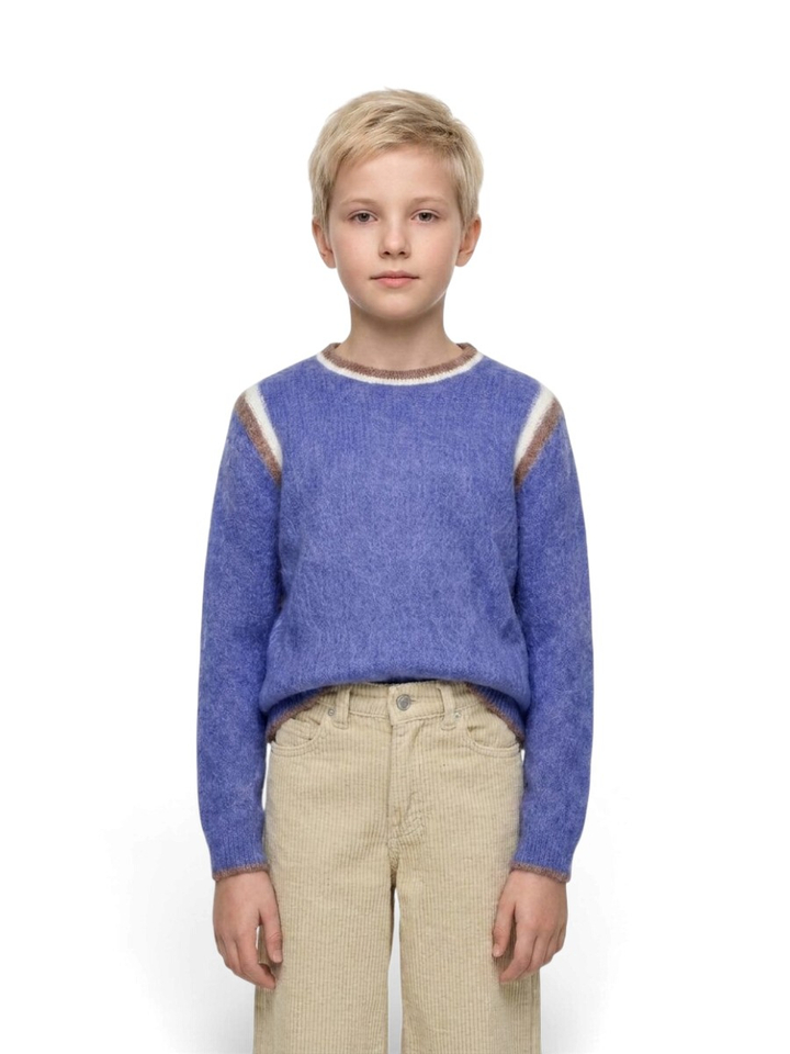 Royal blue gebreide trui met bruin/ecru detail Washington Indee