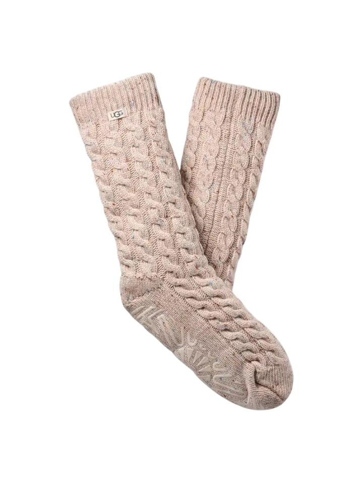 Beige gebreide fleece kousen Elowyn Cable Knit Ugg 