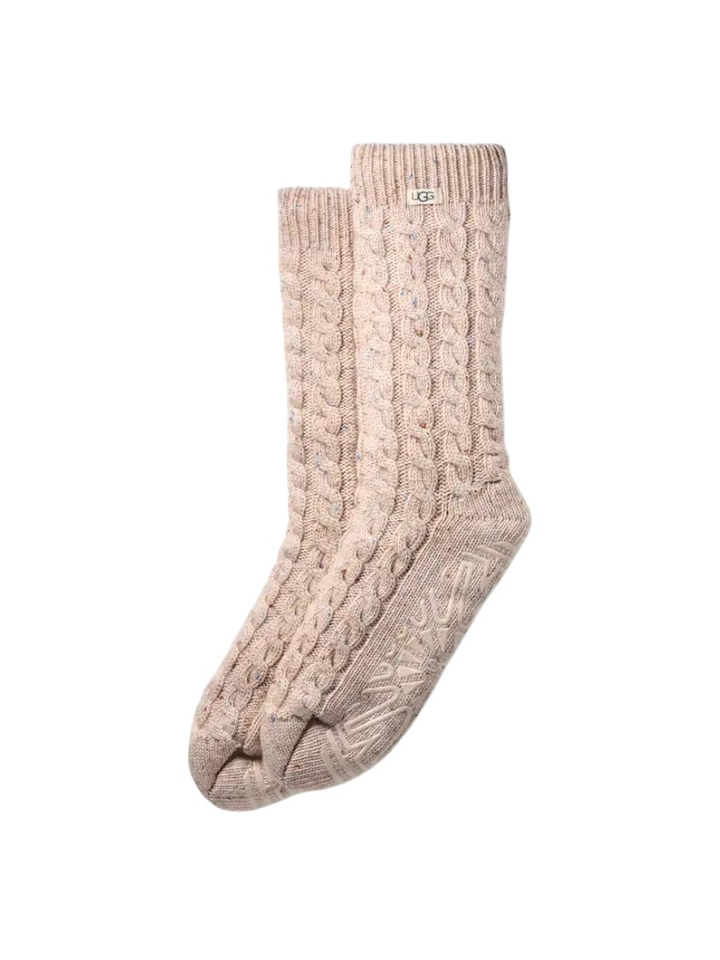 Beige gebreide fleece kousen Elowyn Cable Knit Ugg 