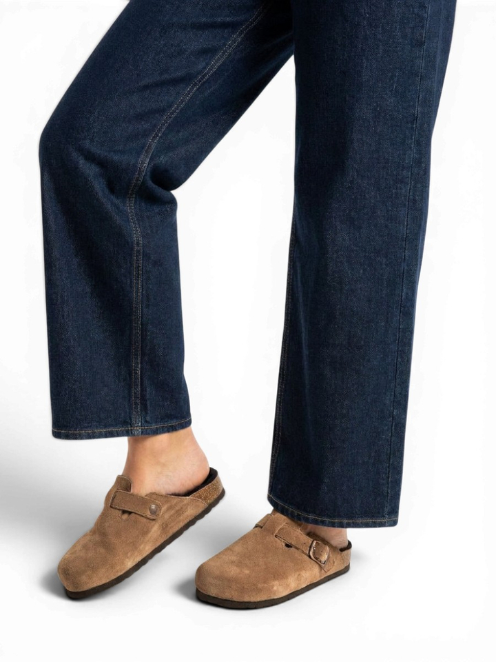 Dark tea instappers Boston shearling suede Birkenstock 
