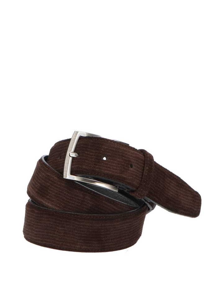 Bruine suede riem met patroon Floris Van Bommel