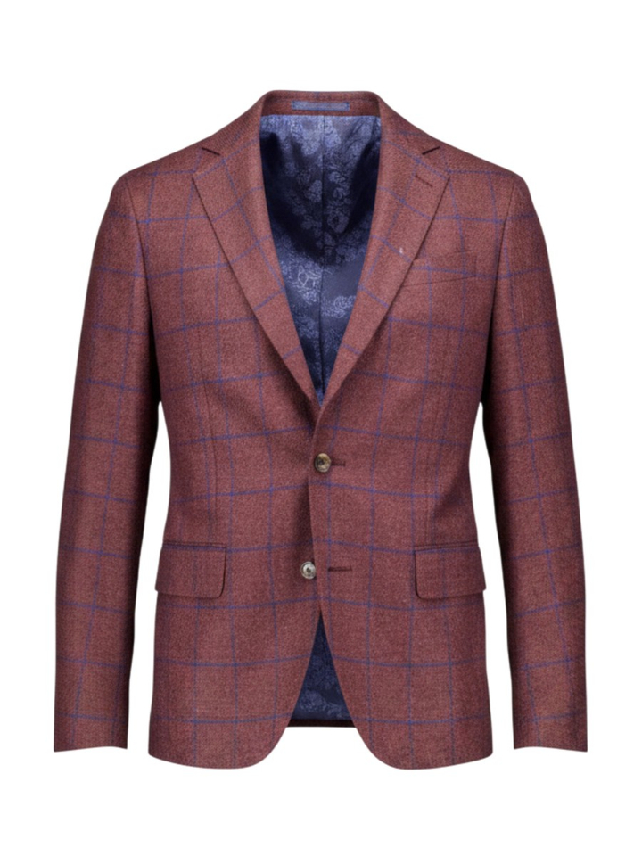 Bordeaux blazer met blauw fijn ruitmotief Sand 