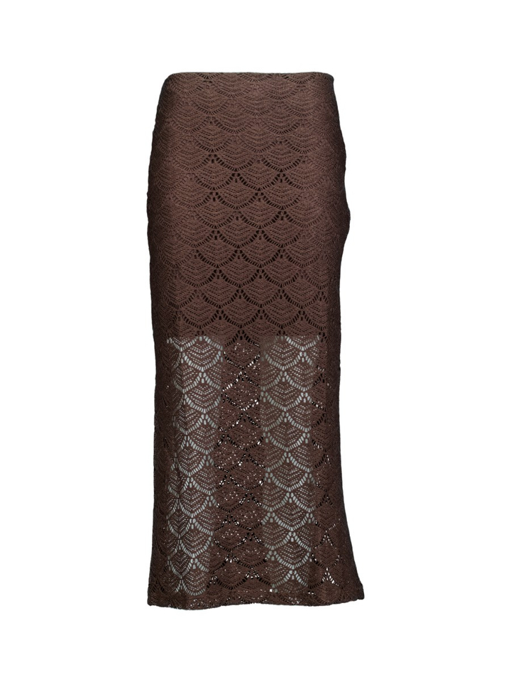 Bruine rok in broderie Vila 