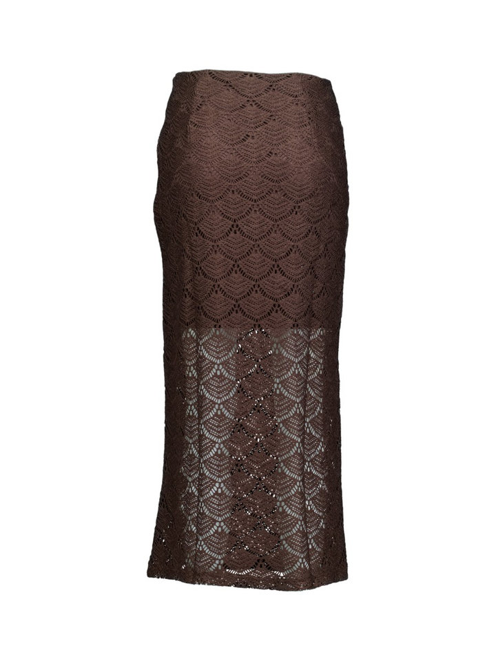 Bruine rok in broderie Vila 