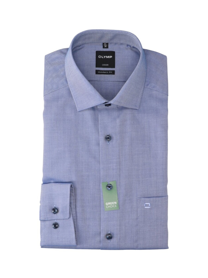 Blauw katoenen hemd regular fit met lange mouwen Olymp 