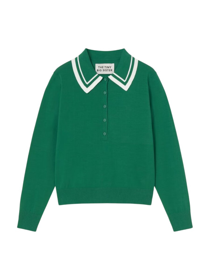 Groene polo met witte details aan de kraag The Tiny Big Sister 