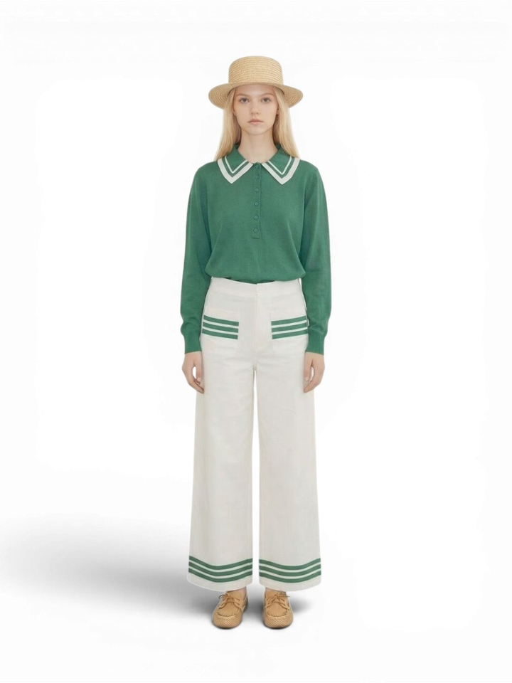 Groene polo met witte details aan de kraag The Tiny Big Sister 