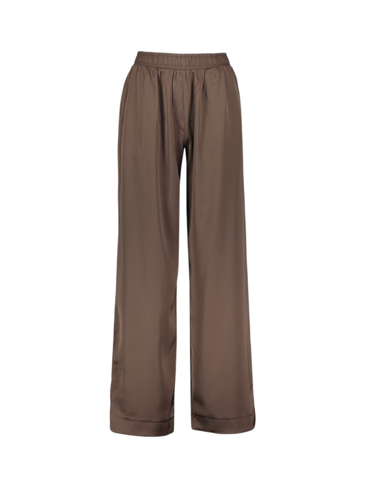 Bruine glanzende broek met elastiek Yaspelena Y.A.S