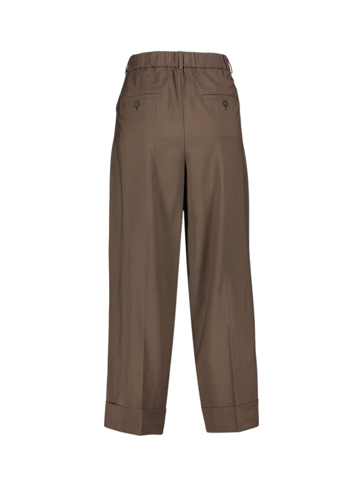 Bruine wijde 7/8 broek met bandplooi en wol Zenggi
