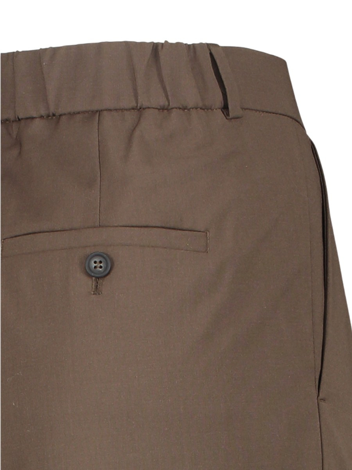 Bruine wijde 7/8 broek met bandplooi en wol Zenggi