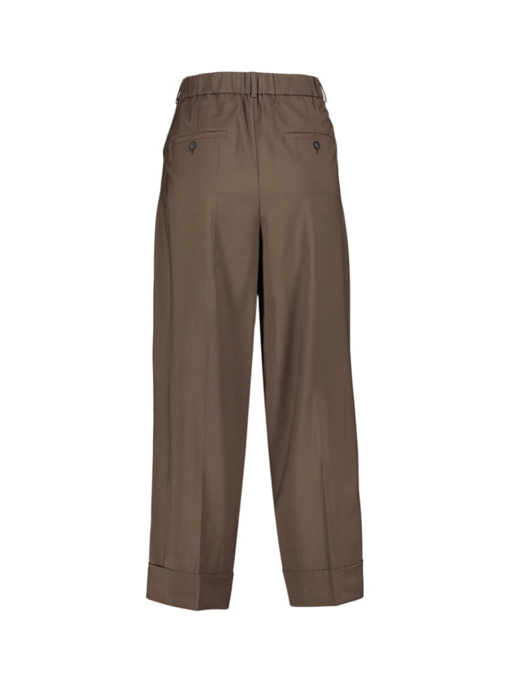 Bruine wijde 7/8 broek met bandplooi en wol Zenggi