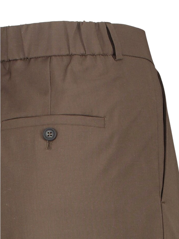Bruine wijde 7/8 broek met bandplooi en wol Zenggi