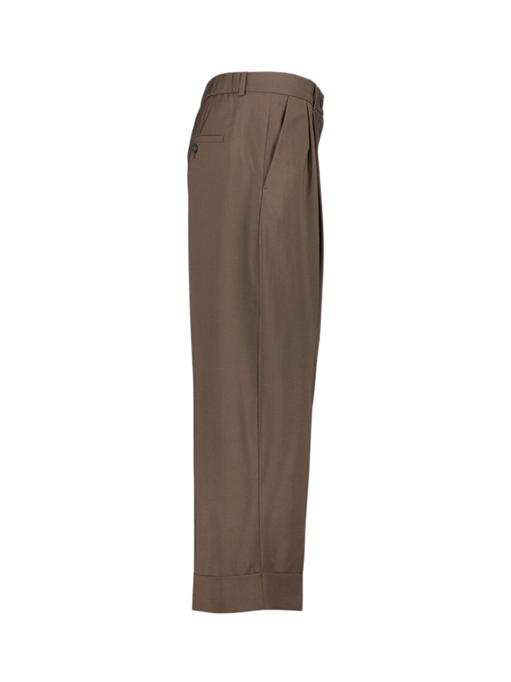 Bruine wijde 7/8 broek met bandplooi en wol Zenggi