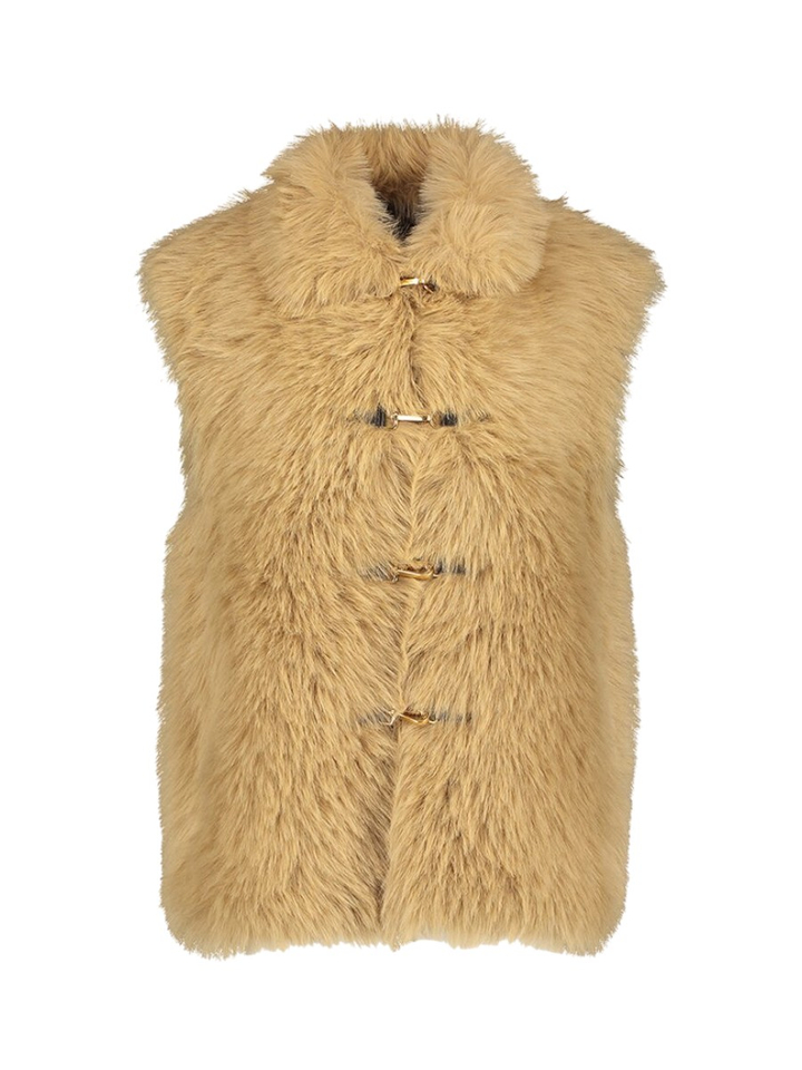 Caramel kleurige bodywarmer in imitatiebont Suedette B1 Urbancode