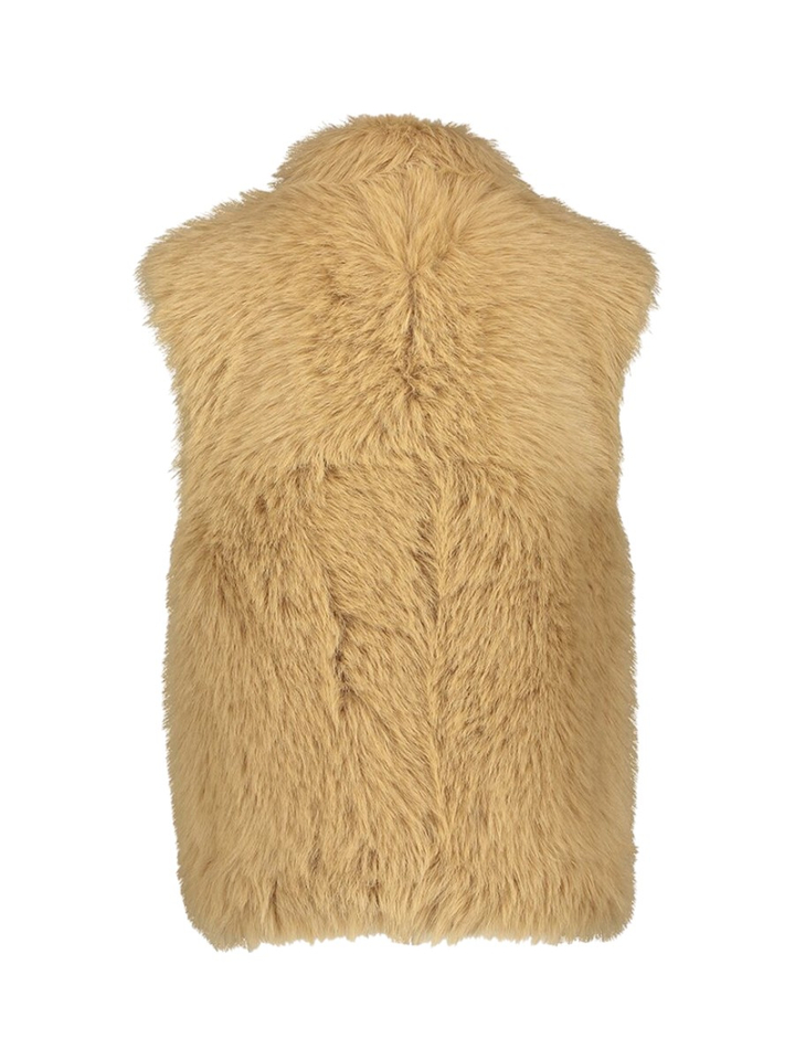 Caramel kleurige bodywarmer in imitatiebont Suedette B1 Urbancode